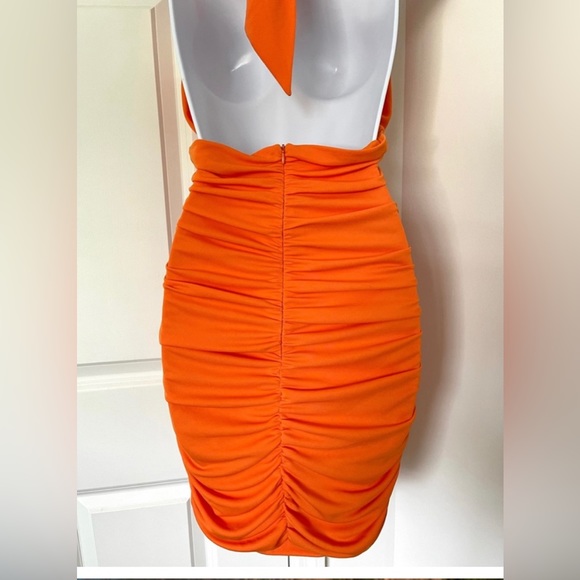 ORANGE CROSS OVER RUSHED MINI DRESS - Picture 3 of 7